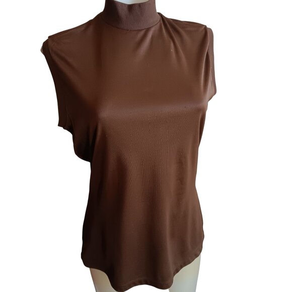 Large Vintage Brown Sleeveless Top Mock Neck With Back Zipper Closure 1970's - Picture 2 of 7